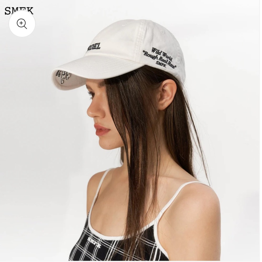 🤍 SMFK • Model White Baseball Hat w navy embroidery - Picture 3 of 14